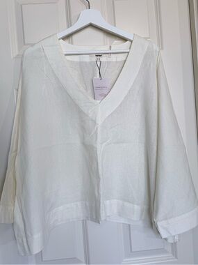Koton V-Neck Linen Blend Blouse in Cream